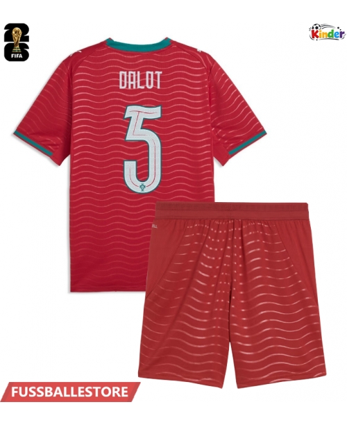 Günstige Portugal Diogo Dalot #5 Heimtrikotsatz Kinder WM 2026 Kurzarm (+ Kurze Hosen)